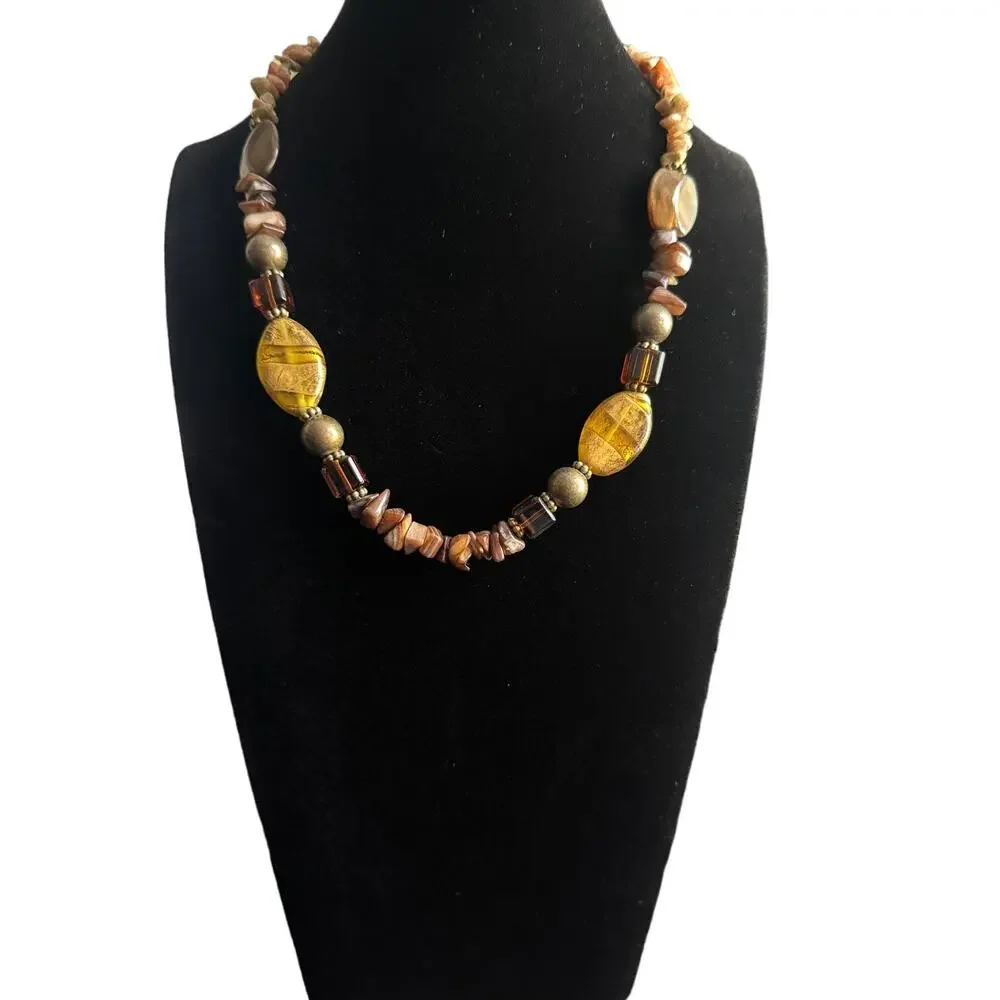 VTG Lot Of 5 Beaded Statement Necklaces‎ One Chicos One Owl Shells Brown Tones